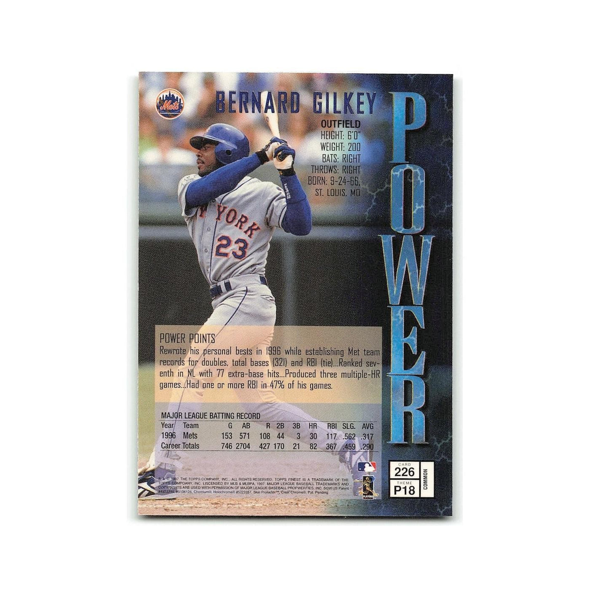 Bernard Gilkey 1997 Topps Finest w Coating #226 New York Mets Baseball Card NM