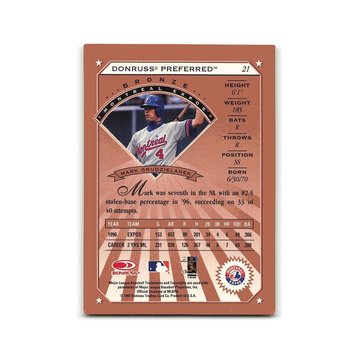 Mark Grudzielanek 1997 Donruss Preferred #21 Montreal Expos Baseball Card NM