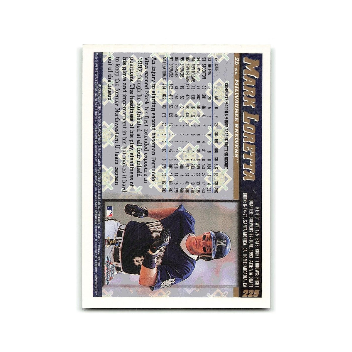 Mark Loretta 1998 Topps Chrome #225 Milwaukee Brewers Baseball Card NM