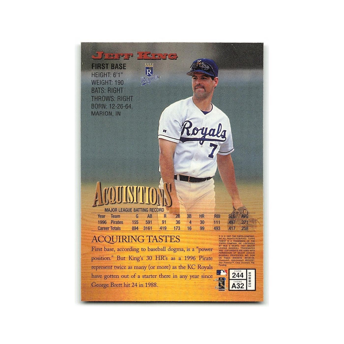 Jeff King 1997 Topps Finest w Coating #244 Kansas City Royals Baseball Card NM