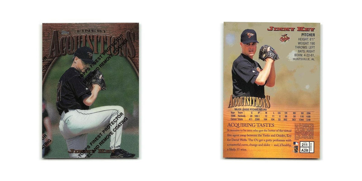 Jimmy Key 1997 Topps Finest w Coating #211 Baltimore Orioles Baseball Card NM