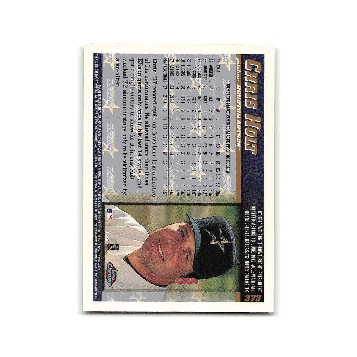 Chris Holt 1998 Topps Chrome #373 Houston Astros Baseball Card NM