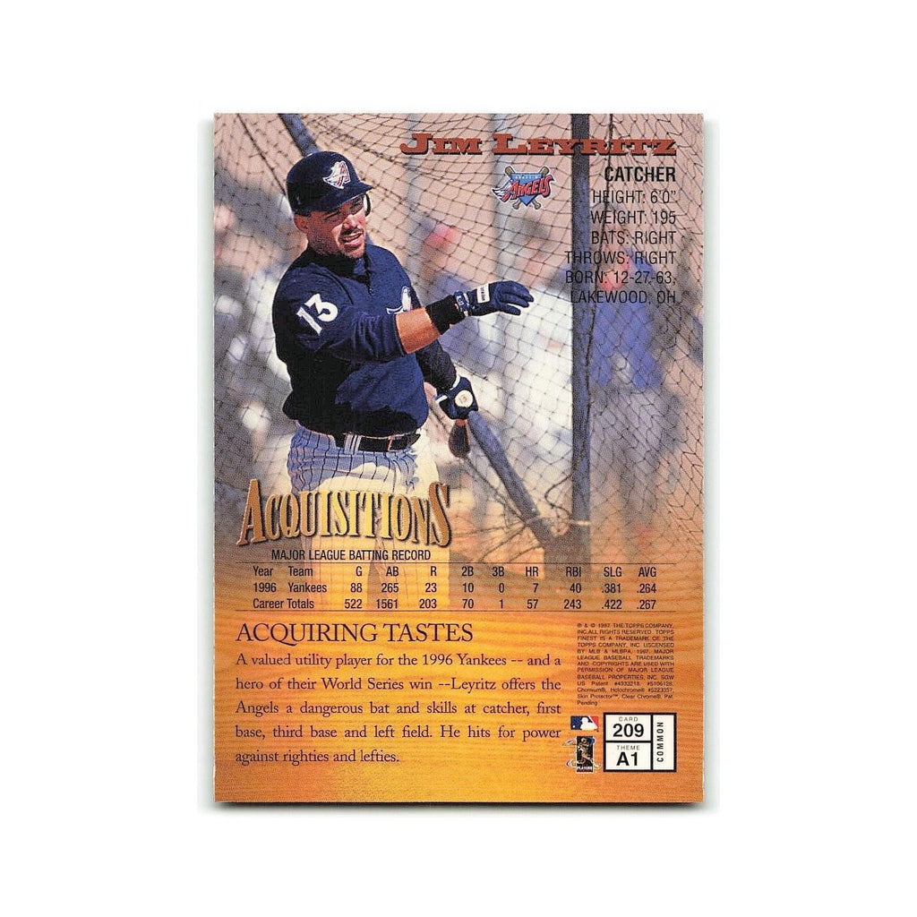 Jim Leyritz 1997 Topps Finest w Coating #209 Boston Red Sox Baseball Card NM