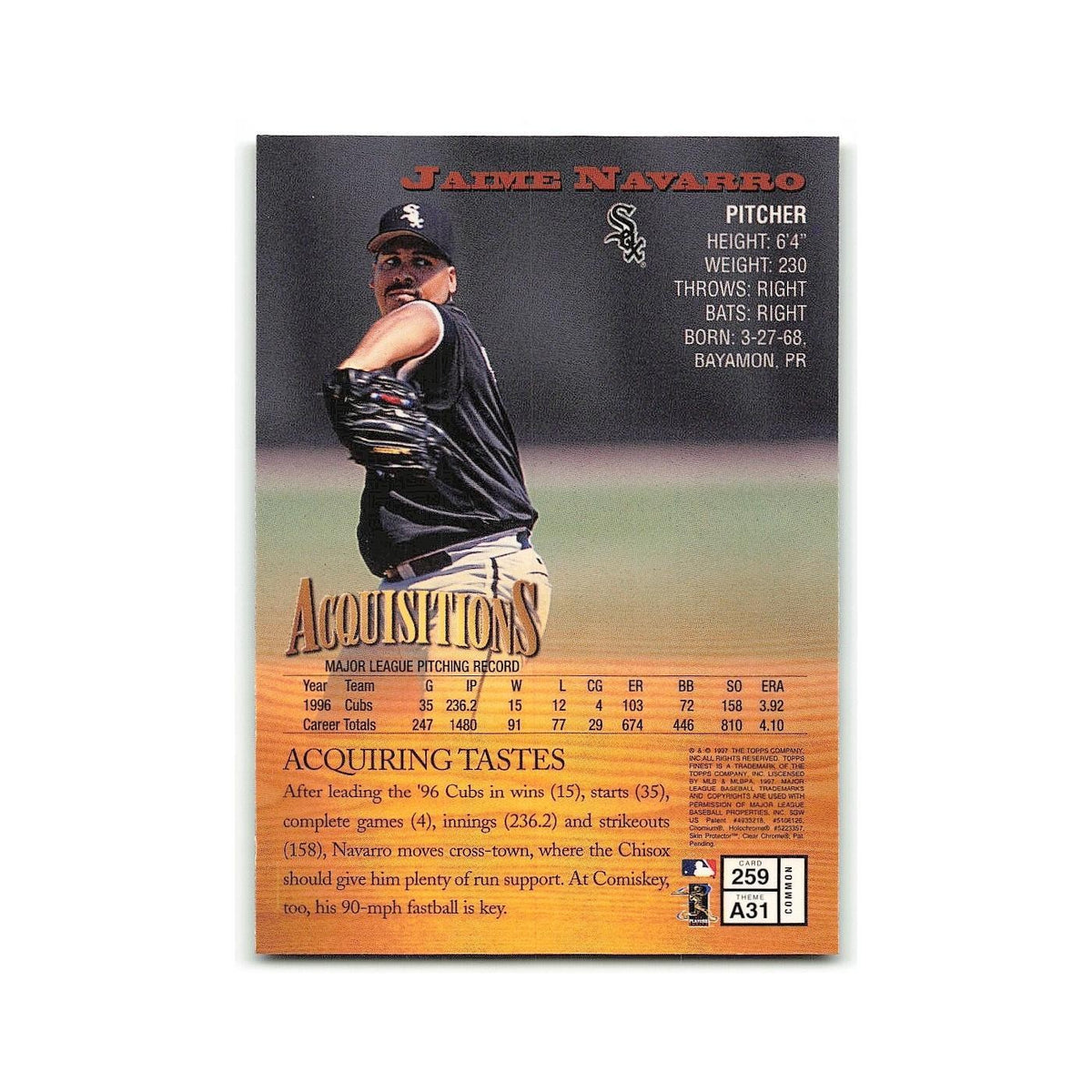 Jaime Navarro 1997 Topps Finest w Coating #259 Chicago White Sox NM