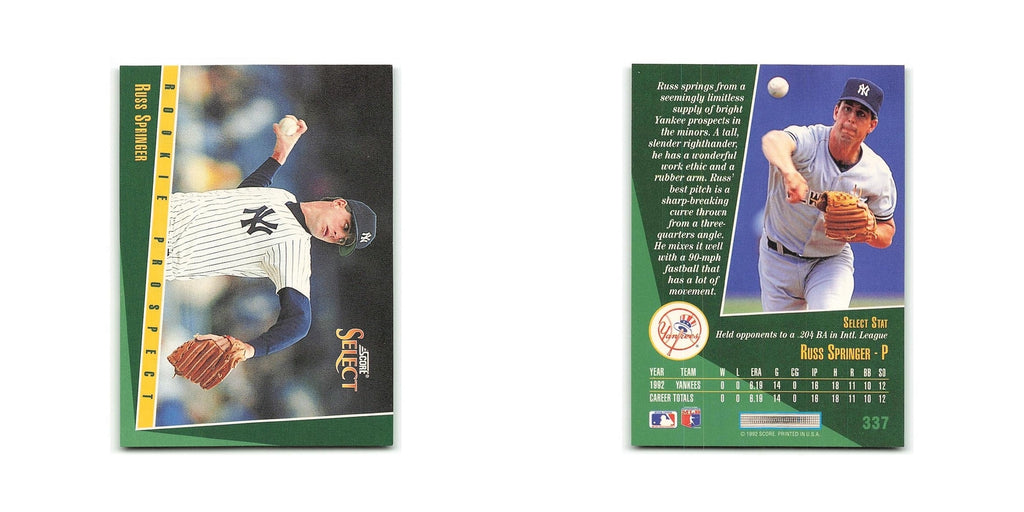 Russ Springer Rookie 1993 Select #337 New York Yankees Baseball Card NM