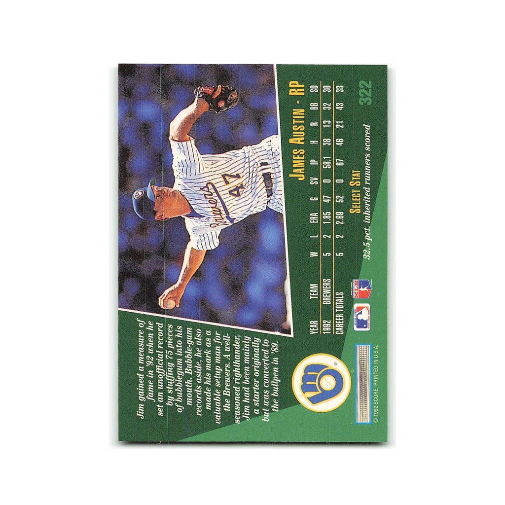 James Austin Rookie 1993 Select #322 Milwaukee Brewers Baseball Card NM