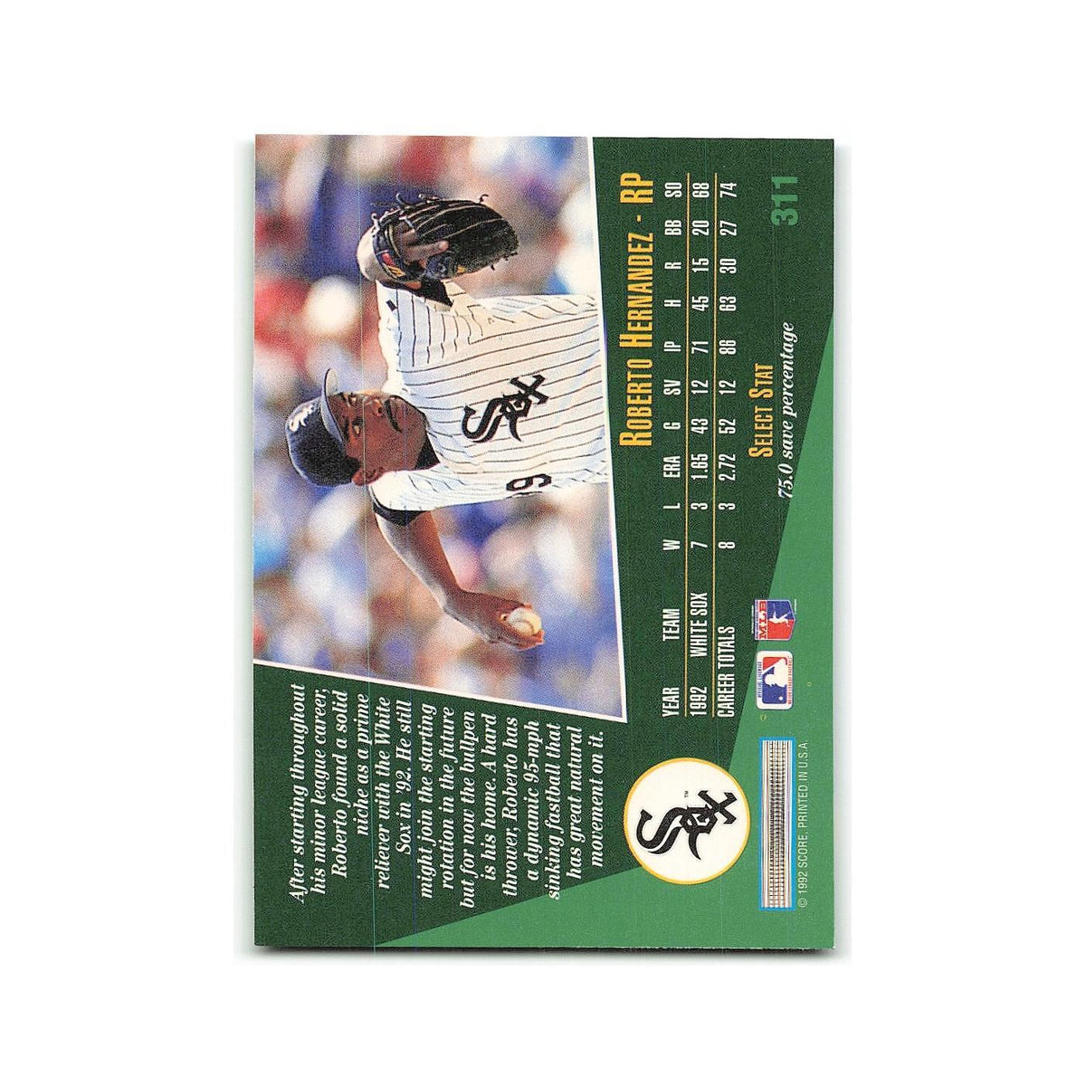 Roberto Hernandez Rookie 1993 Select #311 Chicago White Sox Baseball Card NM