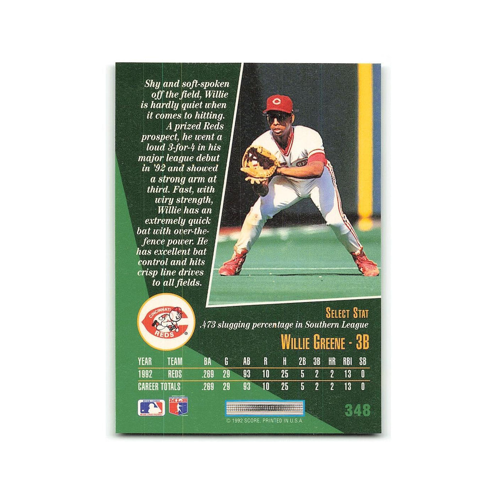 Willie Greene Rookie 1993 Select #348 Cincinnati Reds Baseball Card NM
