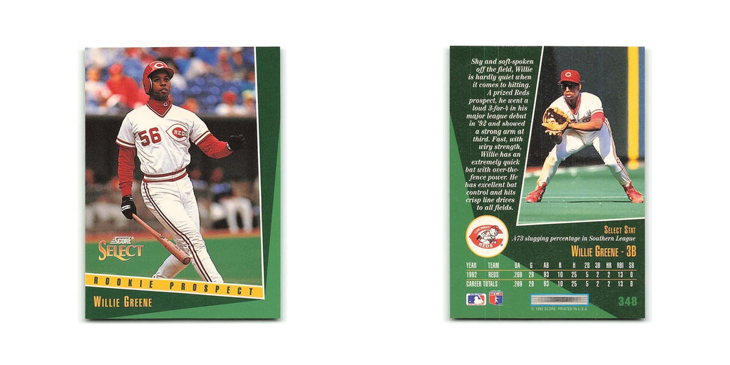 Willie Greene Rookie 1993 Select #348 Cincinnati Reds Baseball Card NM
