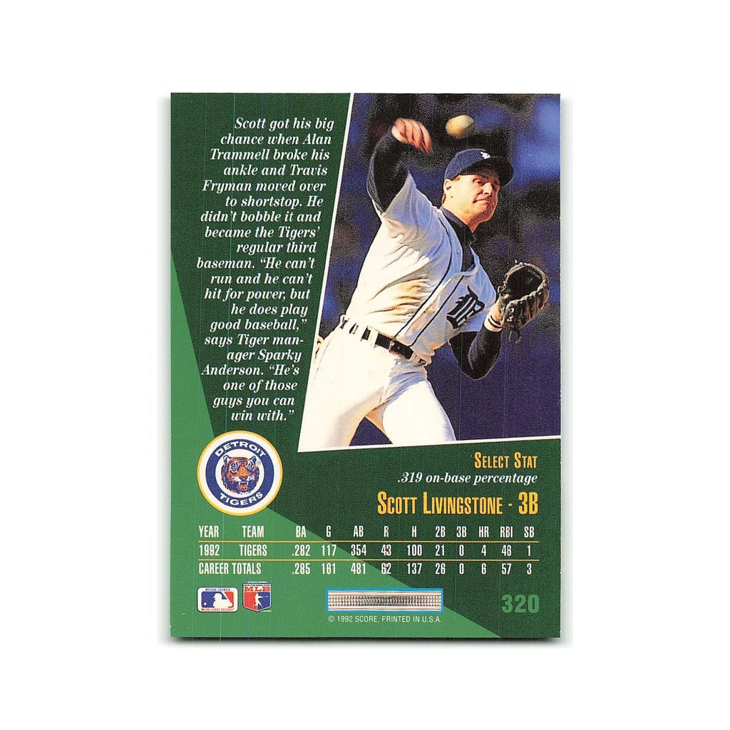 Scott Livingstone Rookie 1993 Select #320 Detroit Tigers Baseball Card NM