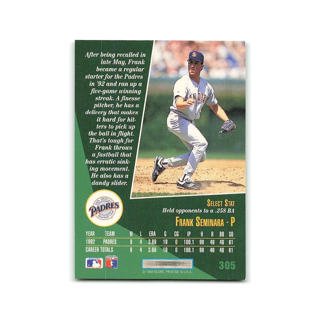 Frank Seminara Rookie 1993 Select #305 San Diego Padres Baseball Card NM