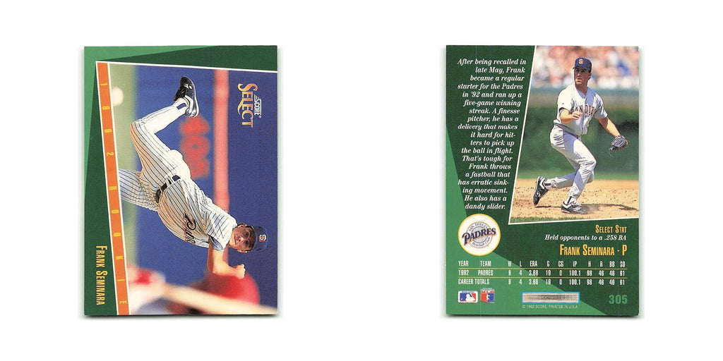 Frank Seminara Rookie 1993 Select #305 San Diego Padres Baseball Card NM