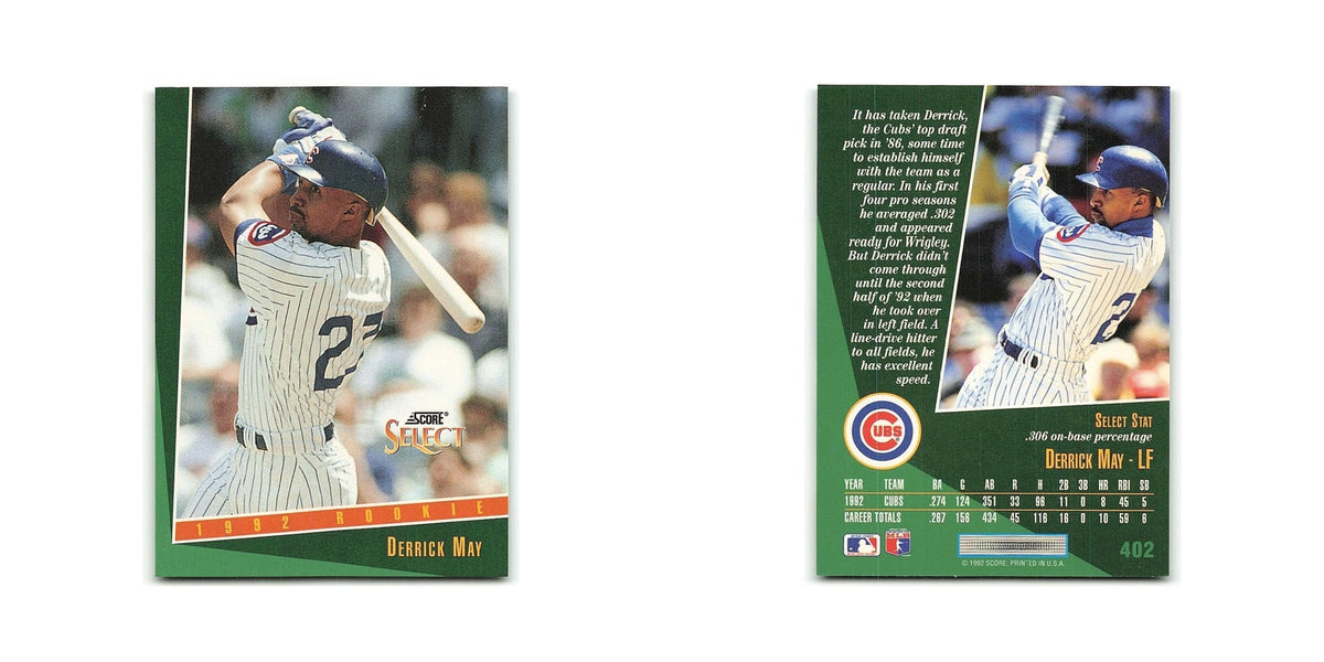 Derrick May Rookie 1993 Select #402 Chicago Cubs Baseball Card NM