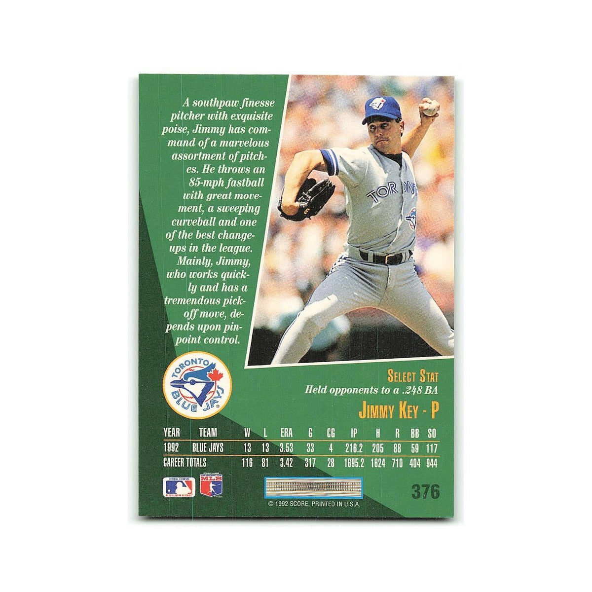 Jimmy Key 1993 Select #376 Toronto Blue Jays Baseball Card NM