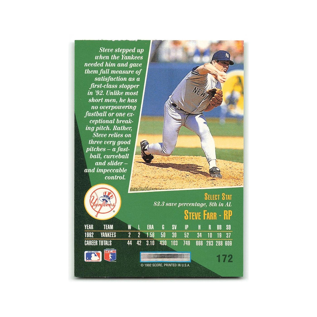 Steve Farr 1993 Score Select #172 Kansas City Royals Baseball Card NM