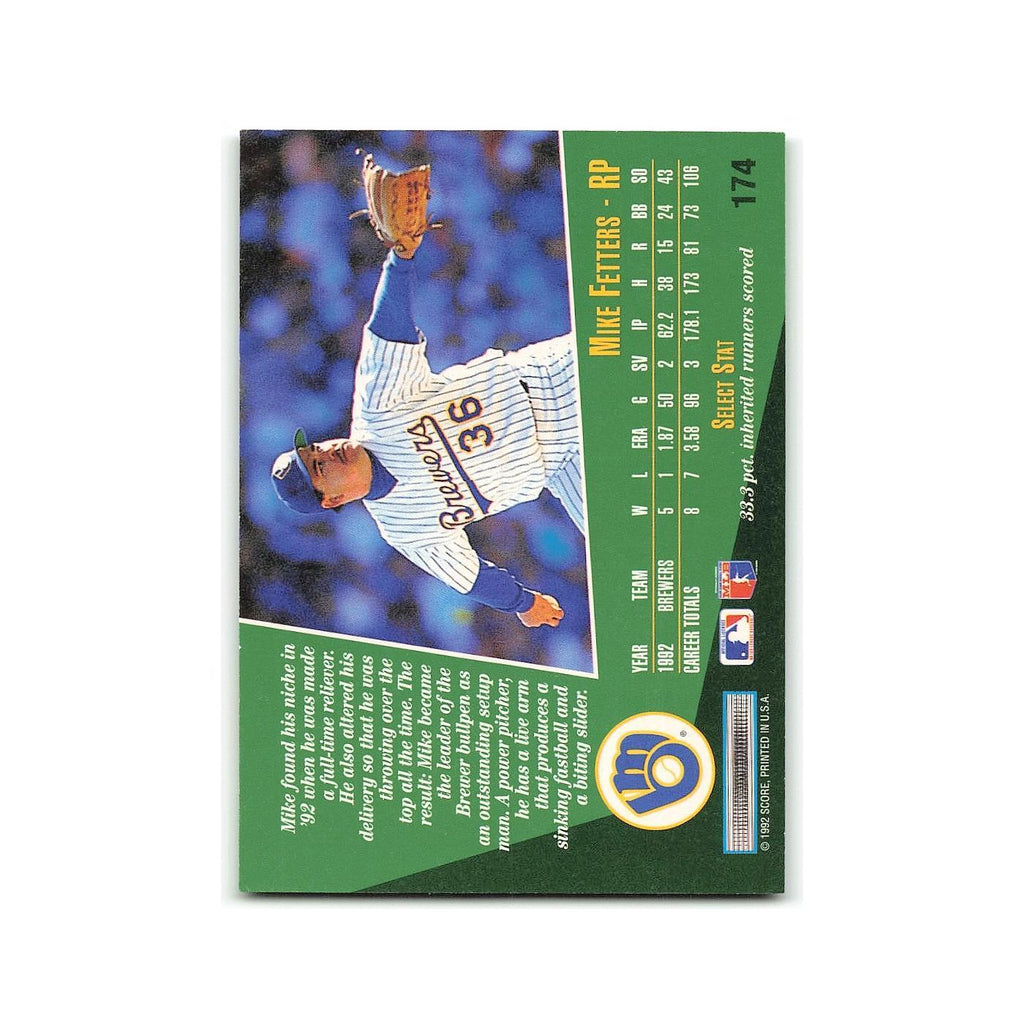 Mike Fetters 1993 Score Select #174 Milwaukee Brewers Baseball Card NM