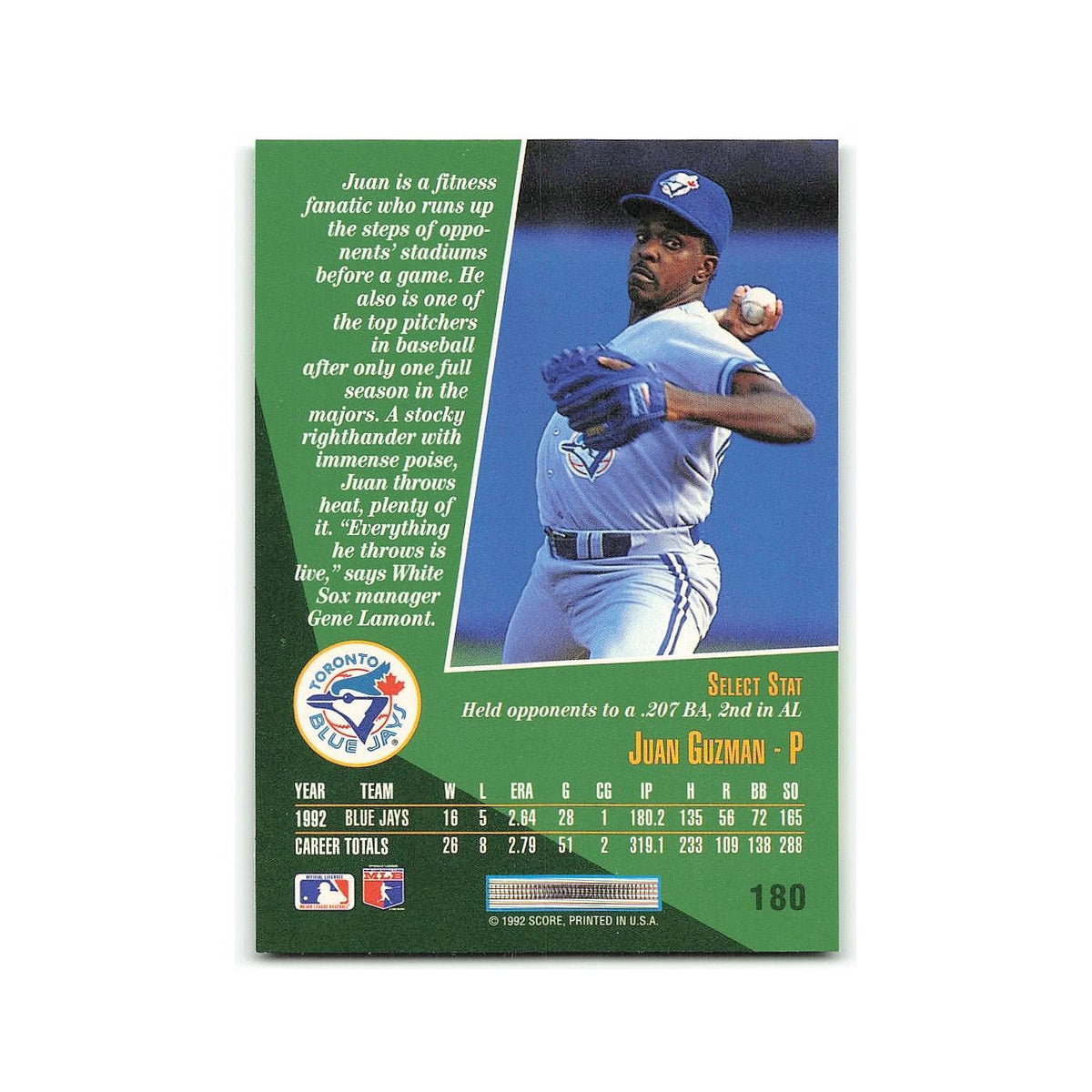 Juan Guzman 1993 Score Select #180 Toronto Blue Jays Baseball Card NM