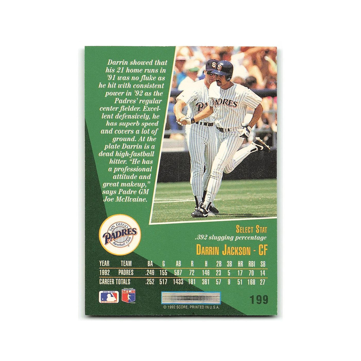Darrin Jackson 1993 Score Select #199 San Diego Padres Baseball Card NM
