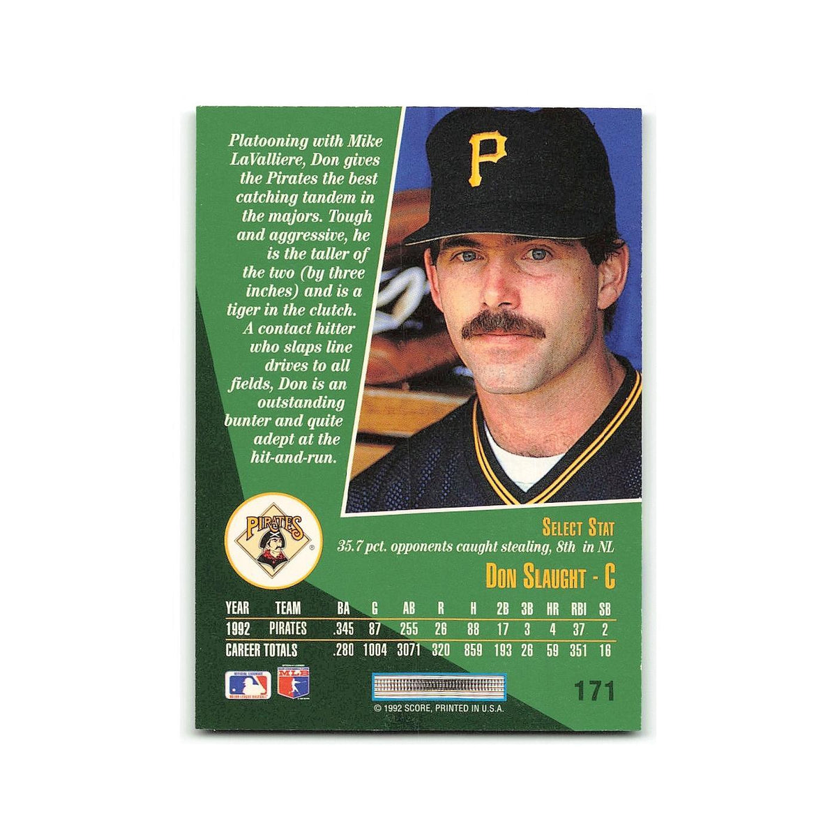Don Slaught 1993 Score Select #171 Pittsburgh Pirates Baseball Card NM