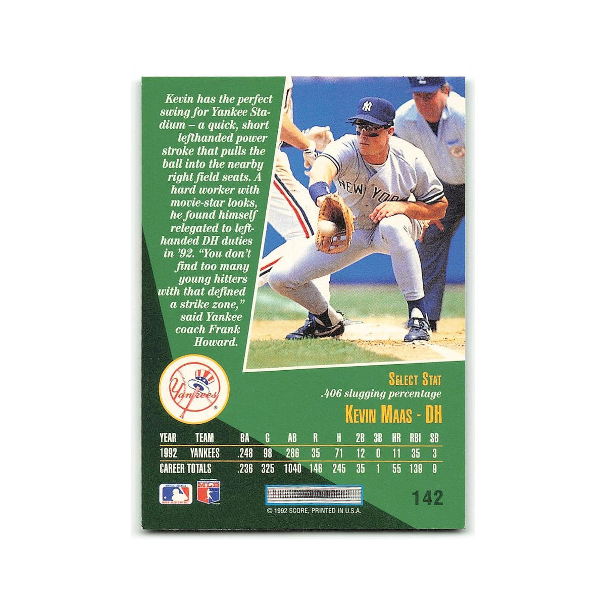 Kevin Maas 1993 Score Select #142 New York Yankees Baseball Card NM