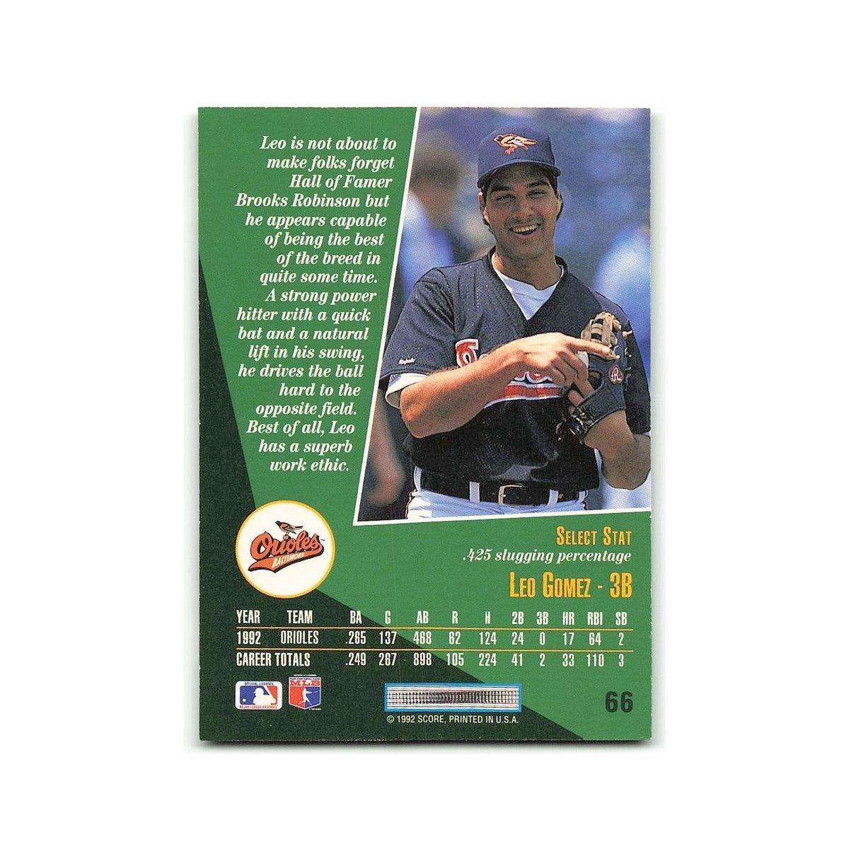 Leo Gomez 1993 Score Select #66 Baltimore Orioles Baseball Card NM