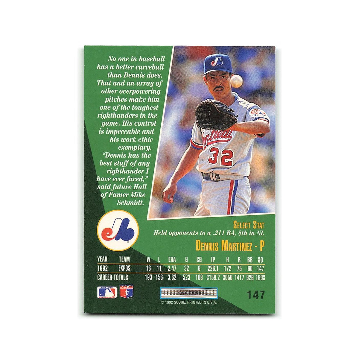 Dennis Martinez 1993 Score Select #147 Montreal Expos Baseball Card NM
