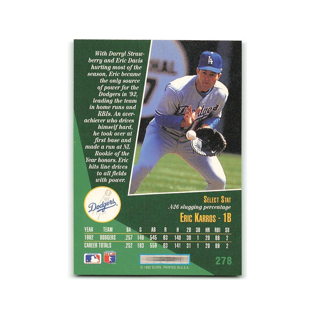 Eric Karros Rookie 1993 Score Select #278 Los Angeles Dodgers Baseball Card NM
