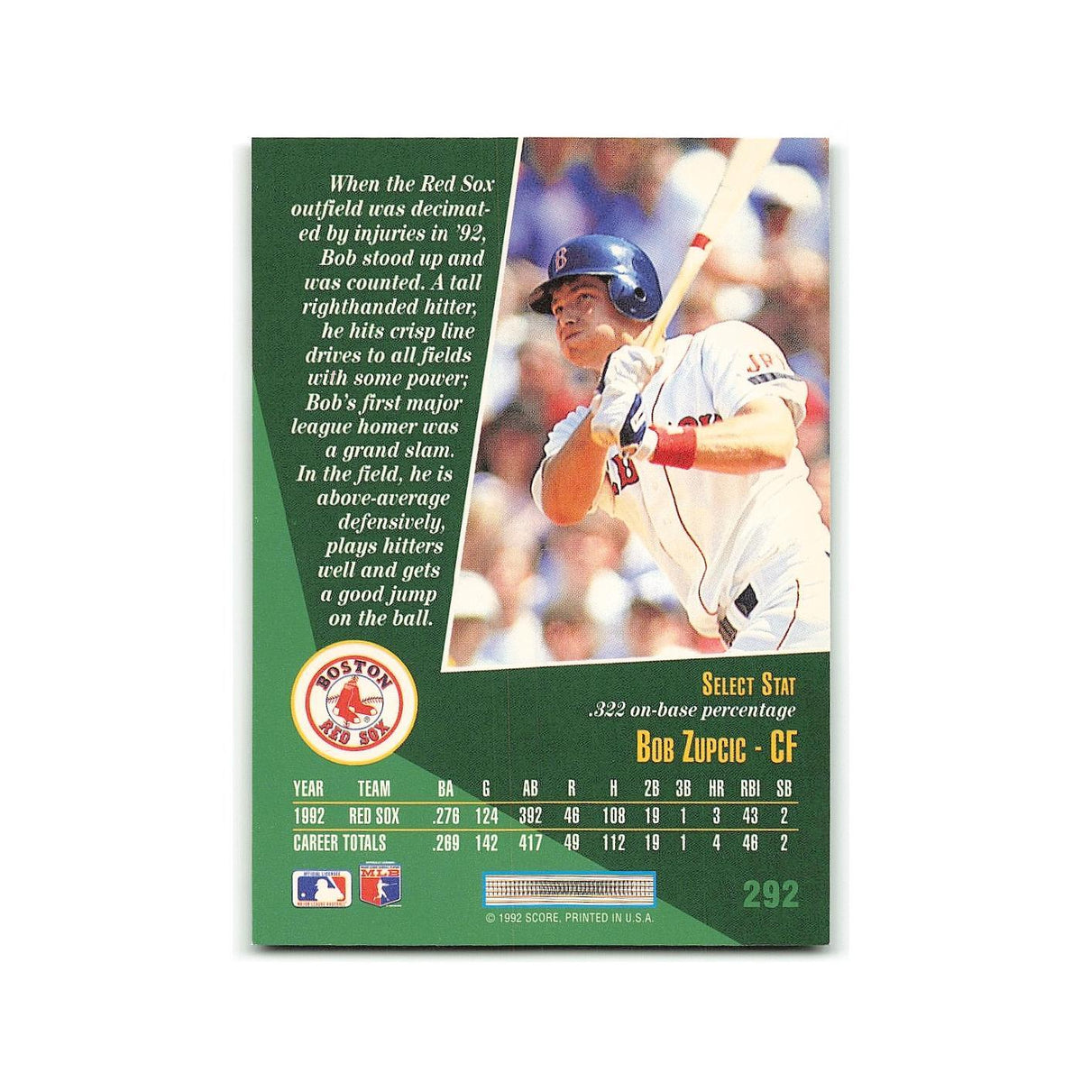 Bob Zupcic Rookie 1993 Score Select #292 Boston Red Sox Baseball Card NM