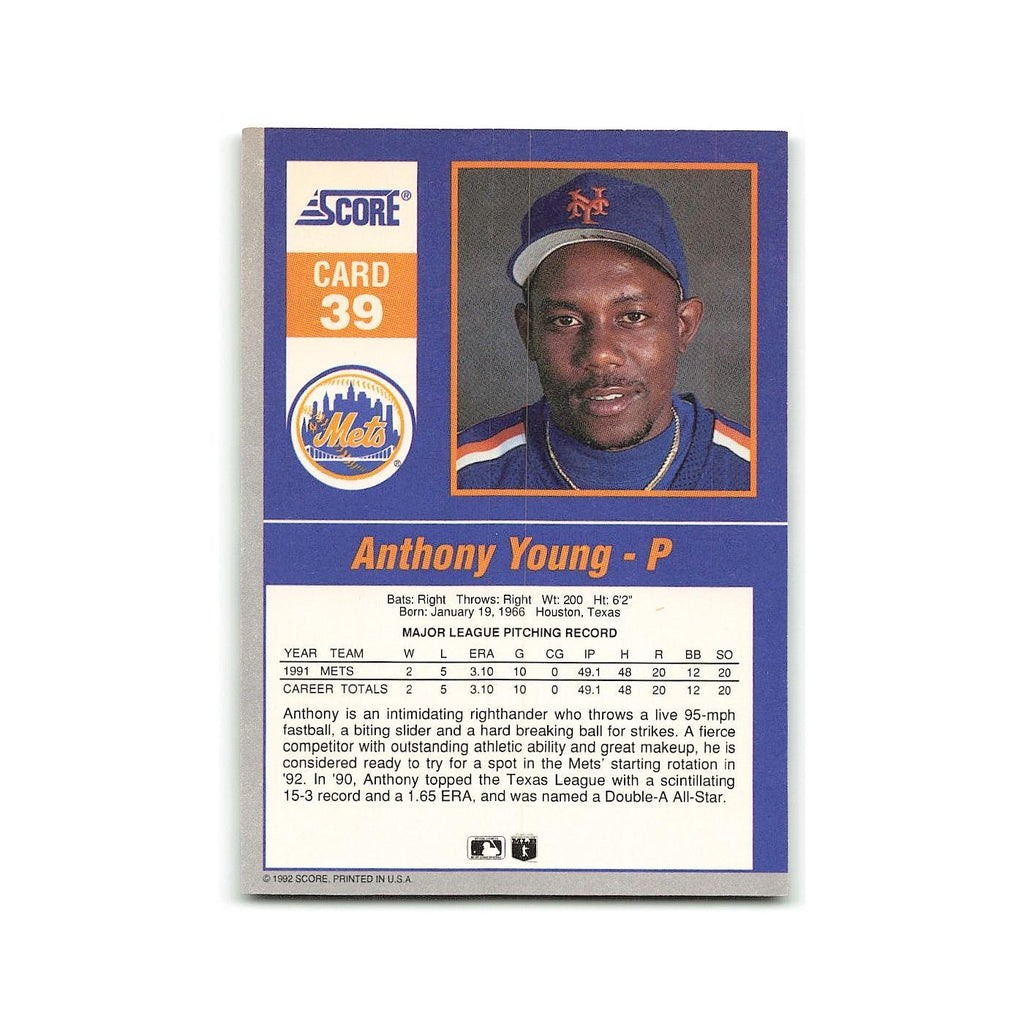 Anthony Young 1992 Score Impact Players #39 New York Mets Baseball Card NM