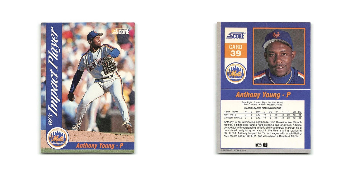 Anthony Young 1992 Score Impact Players #39 New York Mets Baseball Card NM