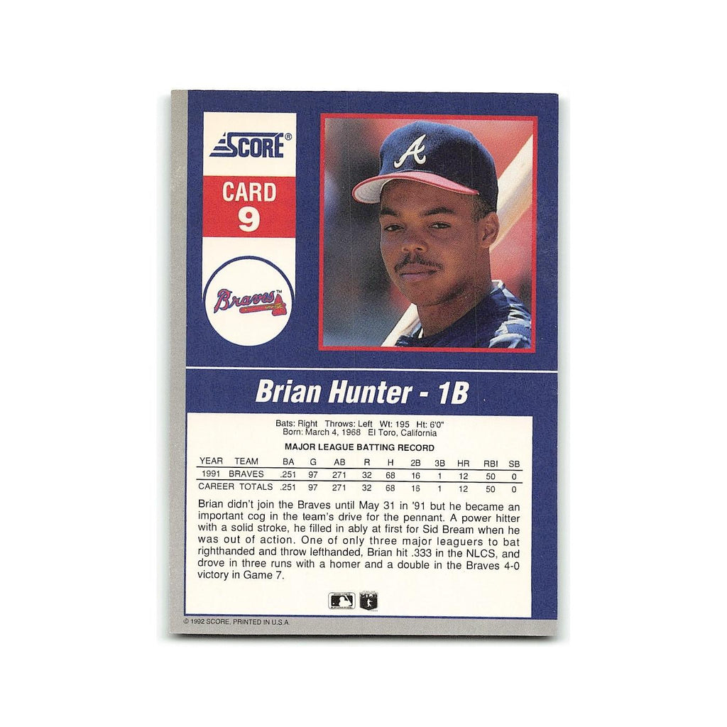 Brian Hunter 1992 Score Impact Players #9 Atlanta Braves Baseball Card NM