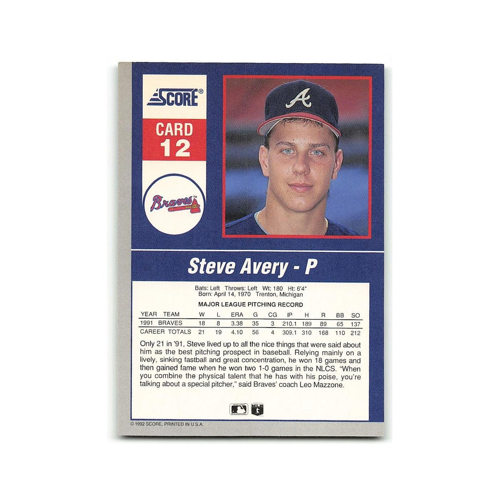 Steve Avery 1992 Score Impact Players #12 Atlanta Braves Baseball Card NM