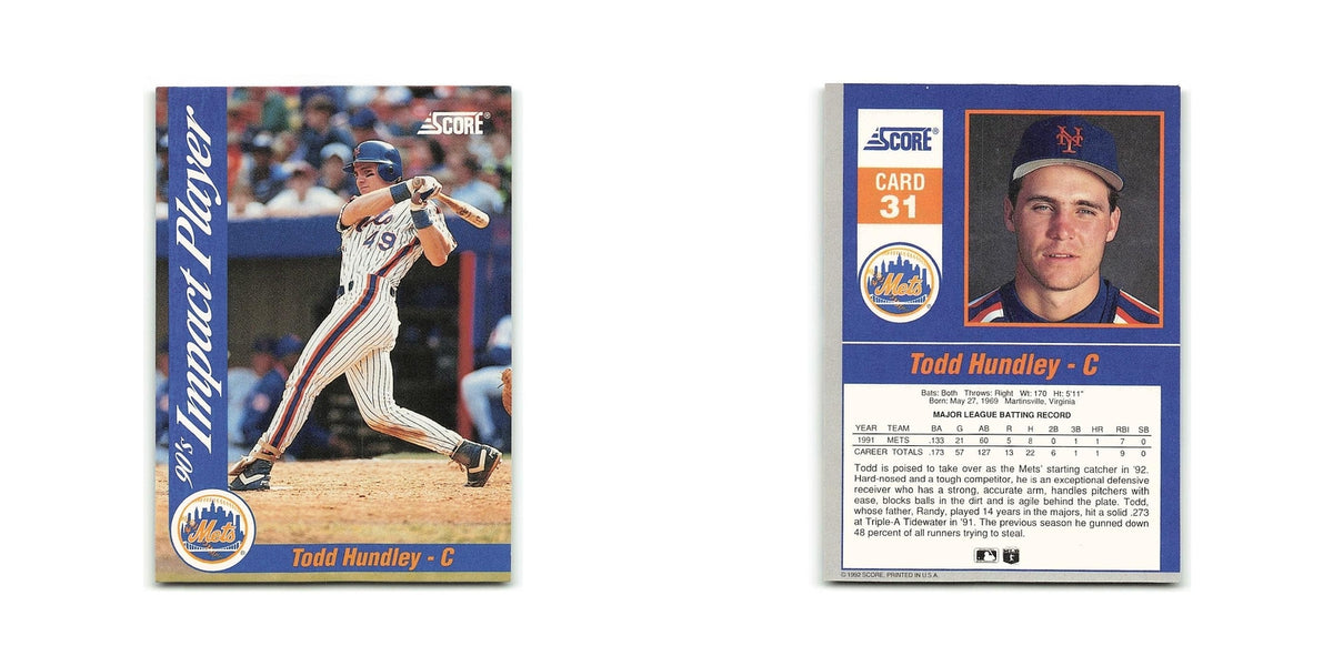 Todd Hundley 1992 Score Impact Players #31 New York Mets Baseball Card NM