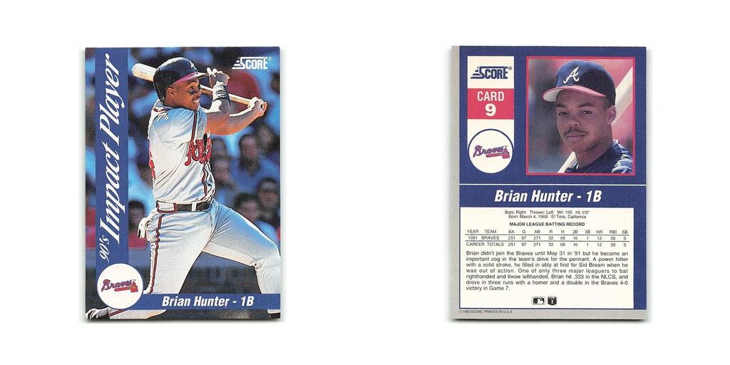 Brian Hunter 1992 Score Impact Players #9 Atlanta Braves Baseball Card NM