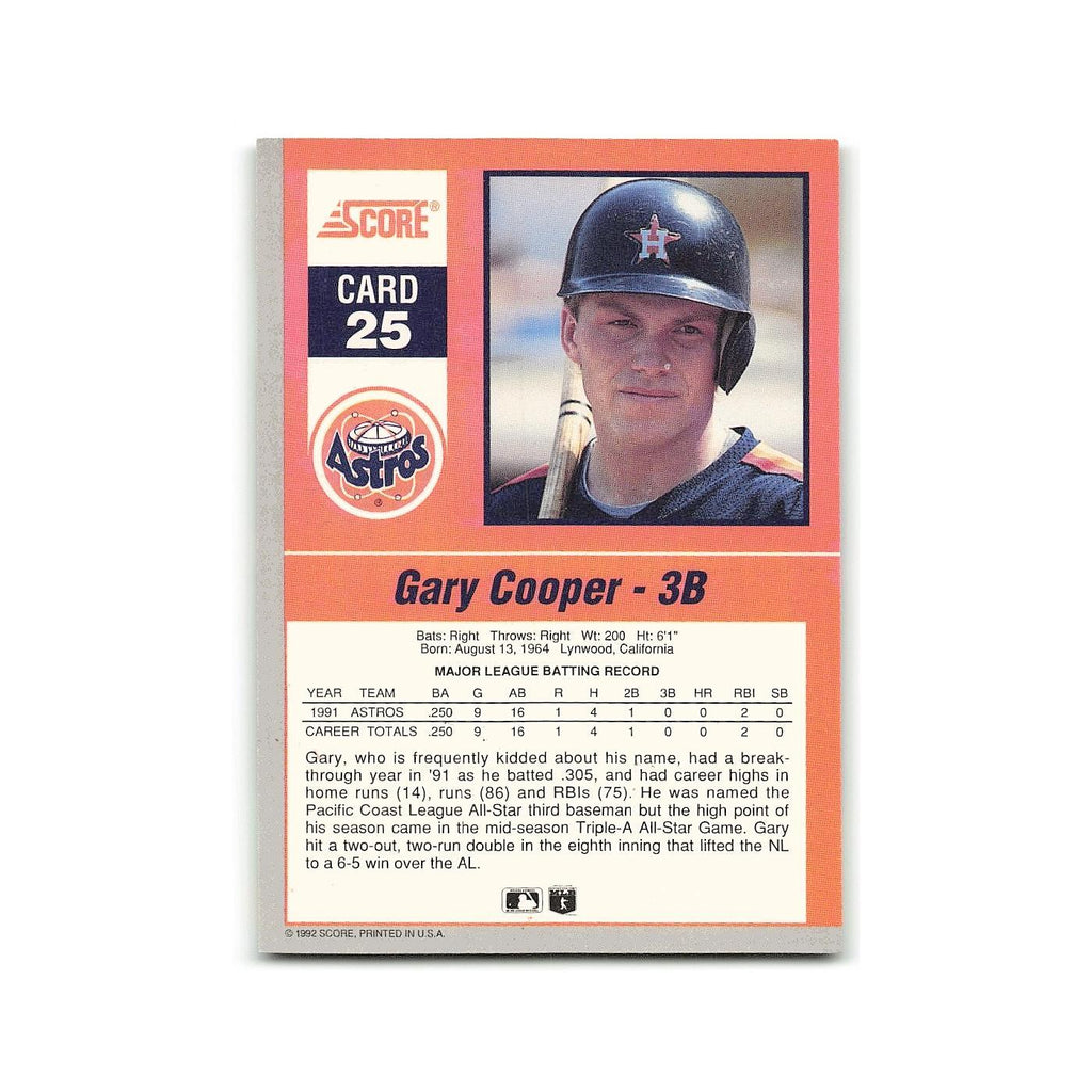 Gary Cooper 1992 Score Impact Players #25 Houston Astros Baseball Card NM
