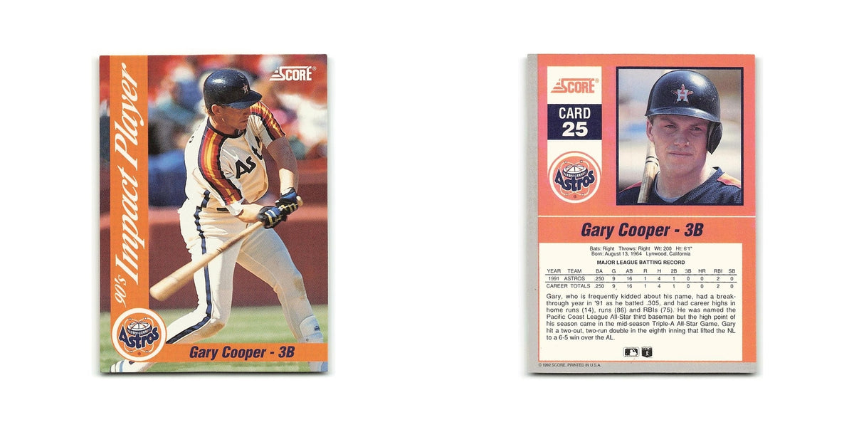 Gary Cooper 1992 Score Impact Players #25 Houston Astros Baseball Card NM
