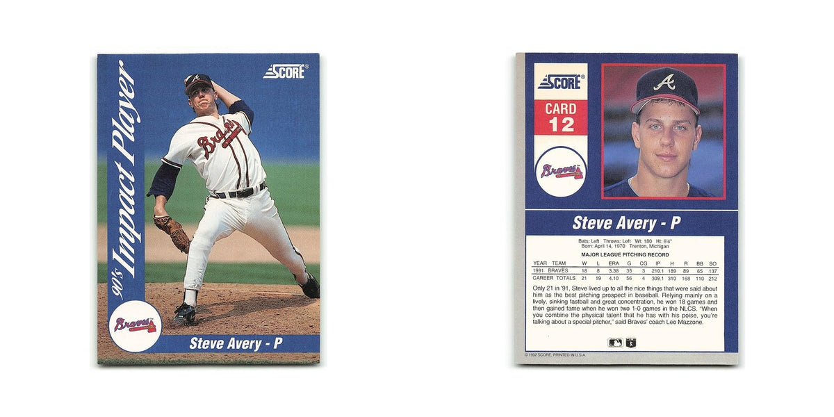 Steve Avery 1992 Score Impact Players #12 Atlanta Braves Baseball Card NM