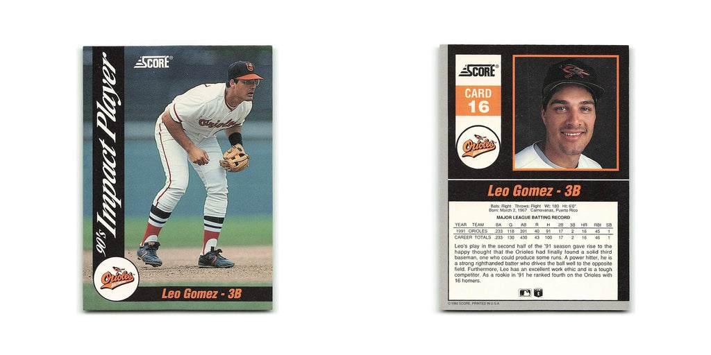 Leo Gomez 1992 Score Impact Players #16 Baltimore Orioles Baseball Card NM
