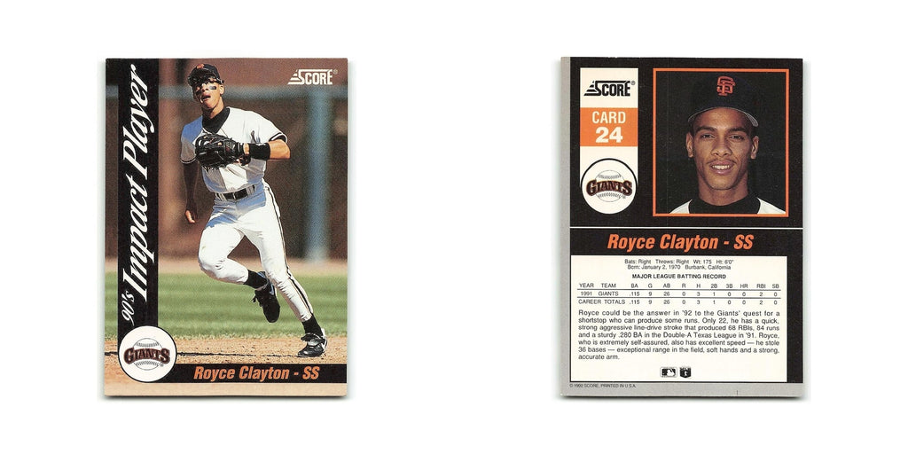 Royce Clayton 1992 Score Impact Players #24 San Francisco Giants NM