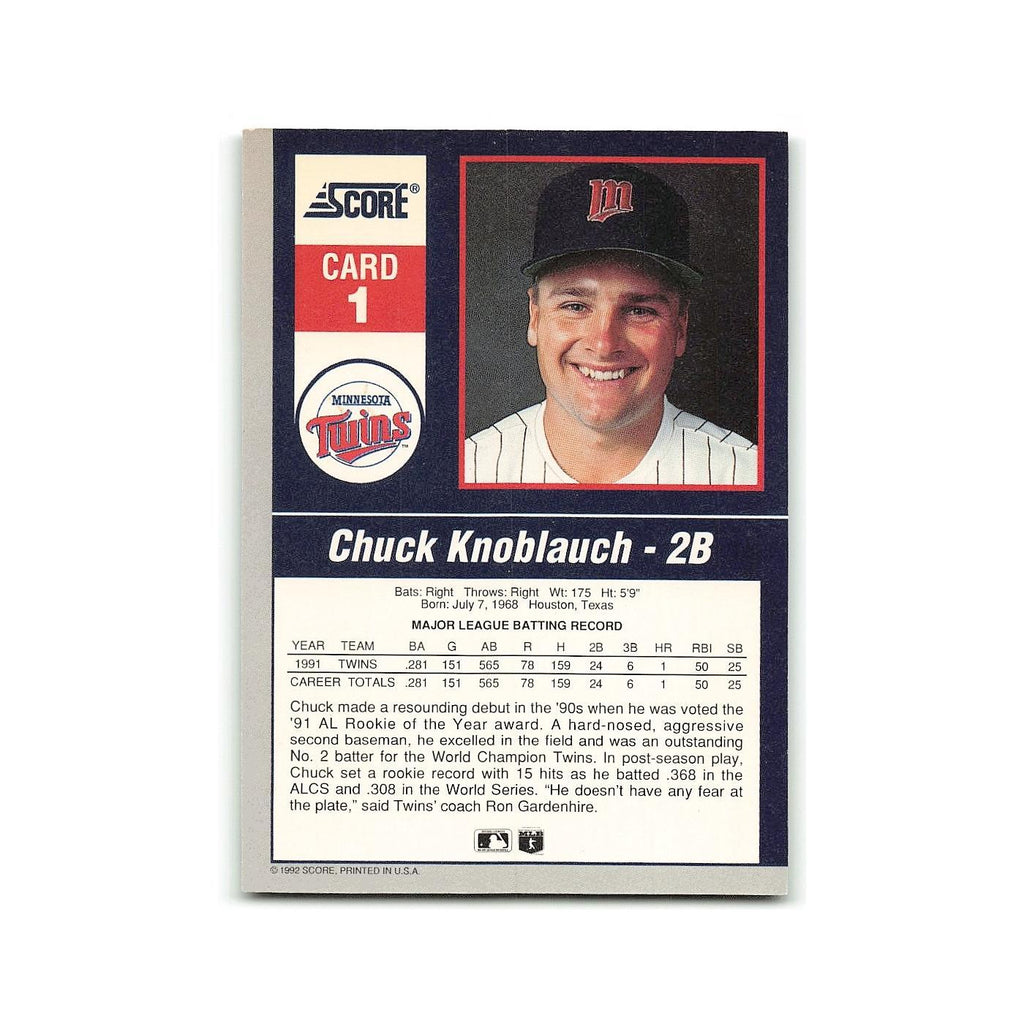 Chuck Knoblauch 1992 Score Impact Players #1 Minnesota Twins Baseball Card NM