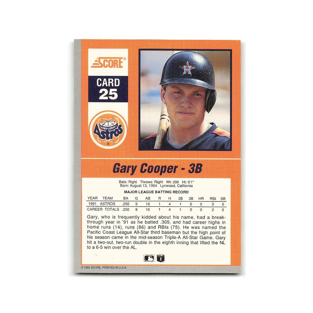 Gary Cooper 1992 Score Impact Players #25 Houston Astros Baseball Card NM
