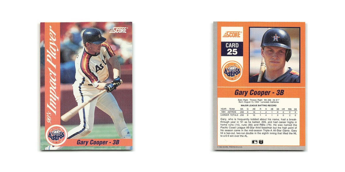 Gary Cooper 1992 Score Impact Players #25 Houston Astros Baseball Card NM