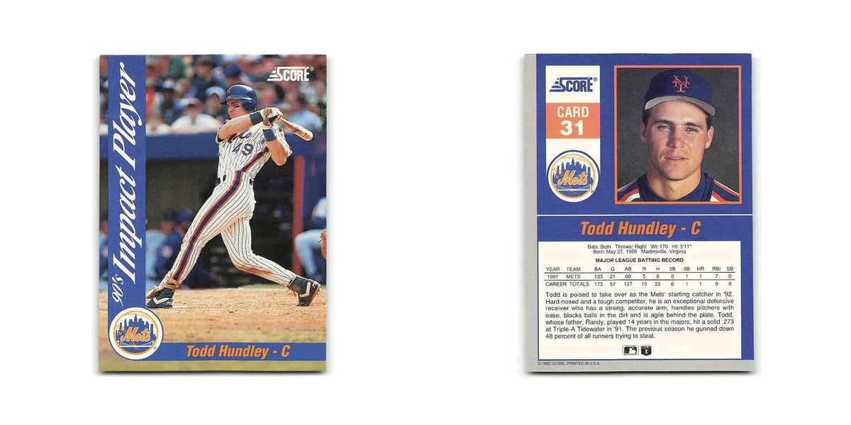Todd Hundley 1992 Score Impact Players #31 New York Mets Baseball Card NM