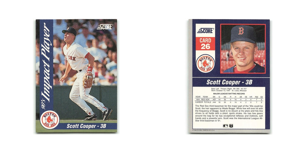 Scott Cooper 1992 Score Impact Players #26 Boston Red Sox Baseball Card NM