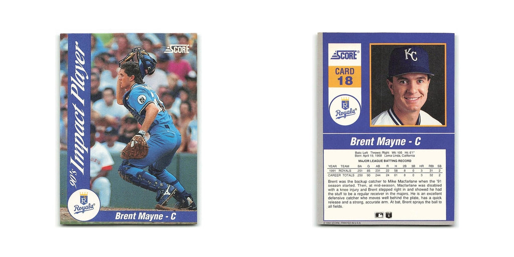 Brent Mayne 1992 Score Impact Players #18 Kansas City Royals Baseball Card NM