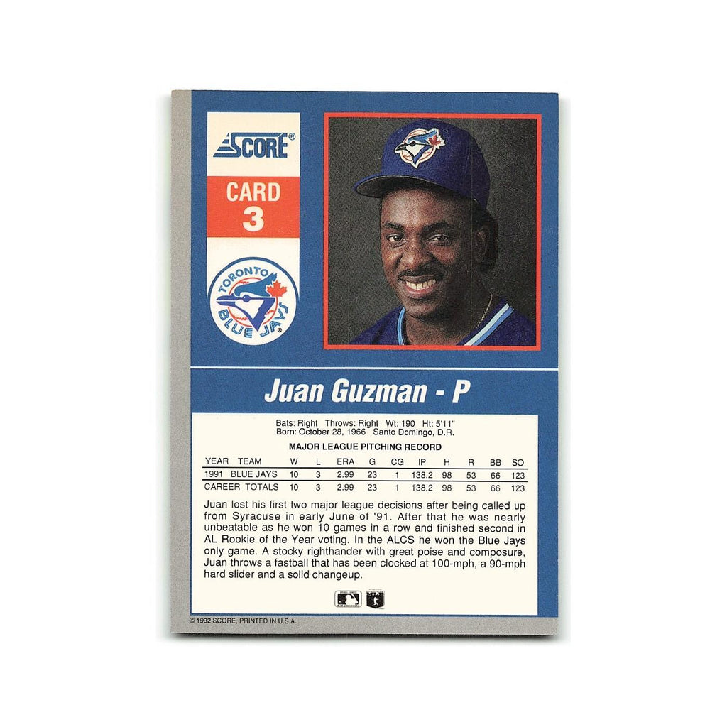 Juan Guzman 1992 Score Impact Players #3 Toronto Blue Jays Baseball Card NM
