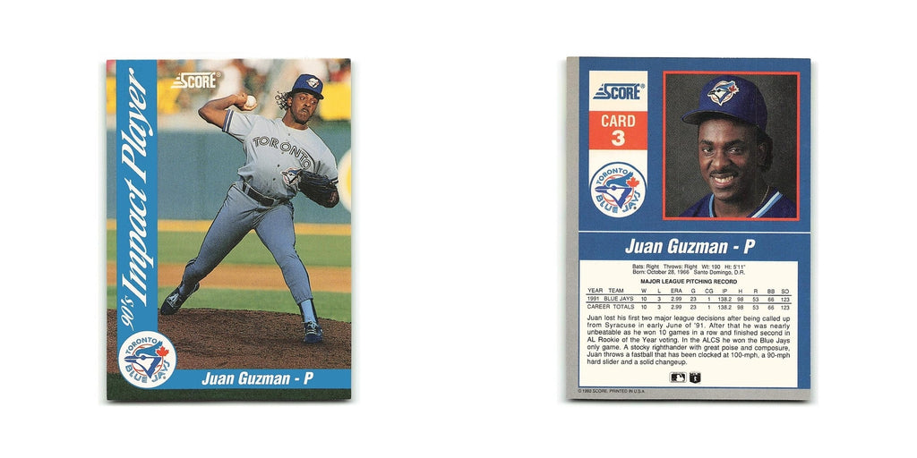 Juan Guzman 1992 Score Impact Players #3 Toronto Blue Jays Baseball Card NM