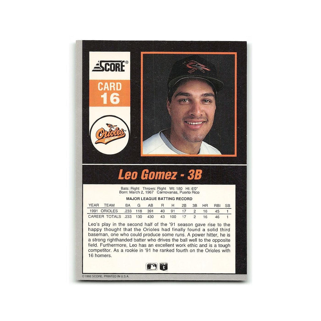 Leo Gomez 1992 Score Impact Players #16 Baltimore Orioles Baseball Card NM