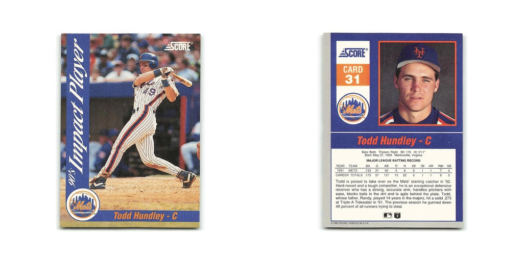 Todd Hundley 1992 Score Impact Players #31 New York Mets Baseball Card NM