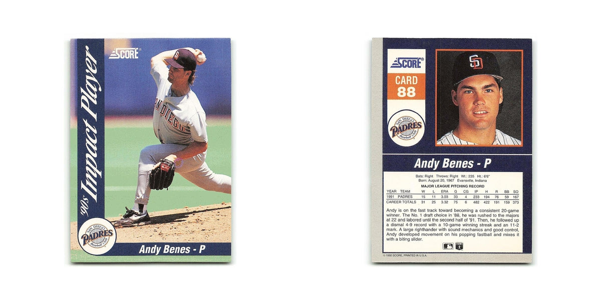 Andy Benes 1992 Score Impact Players #88 San Diego Padres Baseball Card NM